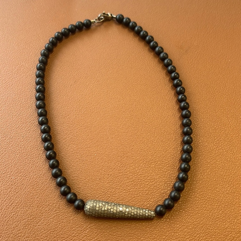Pave Diamond Cone Choker Necklace with Black Beads